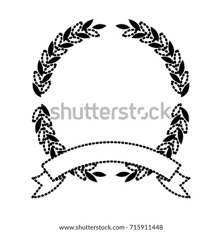 olive branches in black silhouette dotted forming a circle with thick ribbon on bottom vector illustration