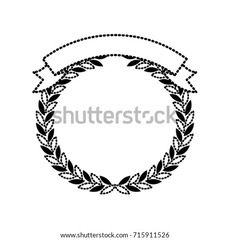 olive branches forming a circle with ribbon thick on top black silhouette dotted vector illustration