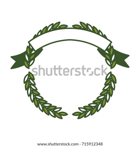 green olive branches forming a circle with ribbon on top vector illustration