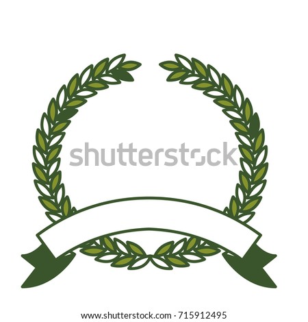 olive branch green crown and ribbon on bottom in closeup vector illustration