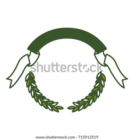 green olive branches and ribbon on top vector illustration