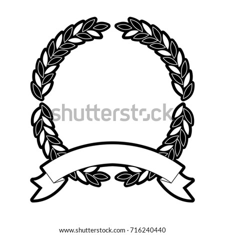 olive branches forming a circle with ribbon thick on bottom in monochrome silhouette vector illustration