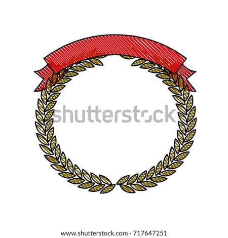 olive branches forming a circle with ribbon thick on top in colored crayon silhouette vector illustration