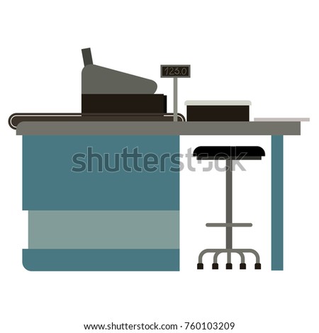 supermarket paypoint with cash register colorful silhouette over white background