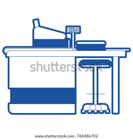 supermarket paypoint with cash register in blue silhouette