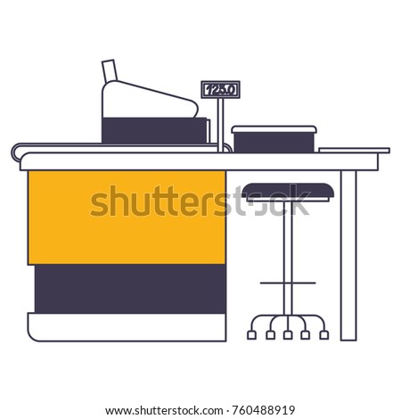 supermarket paypoint with cash register in color sections silhouette