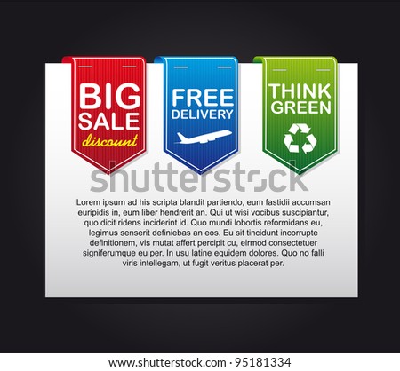 colorful labels over paper, advertising web. vector illustration