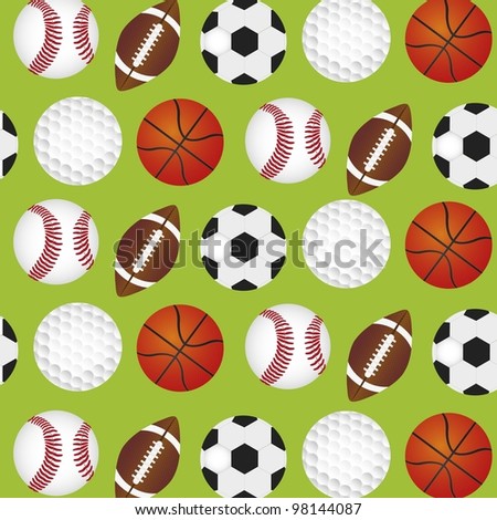 sports balls background over green background pattern