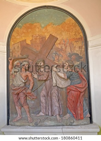 HEILIGENKREUZ, AUSTRIA - 10 March 2014: Station six of the way of the cross in Heiligenkreuz. The baroque stations of the cross are a landmark in Lower Austria. Heiligenkreuz, March 10 2014