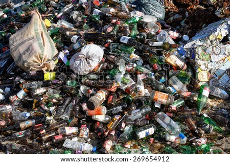 Almada, Portugal 2014: Pile of glass waste for recycling or safe disposal,