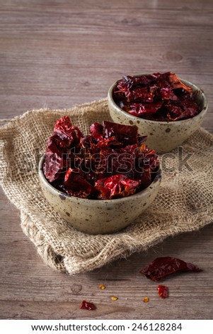 Typical fried red peppers from Matera in Basilicata region, Italy