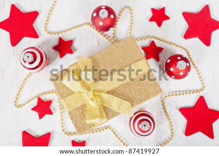 Elegant golden christmas gift pack and decorations