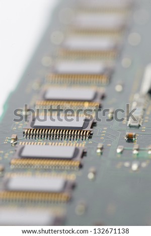 closeup of the DDR  computer memory chip.