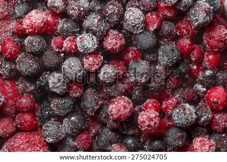The texture of the frozen berries closeup