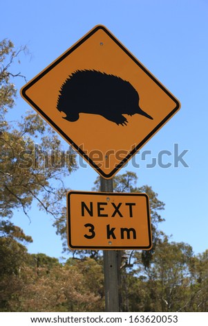Australian road sign warning of the possibility of echidnas.