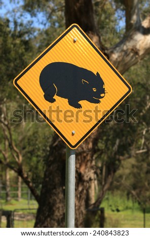 Australian road sign warning of the possibility of wombats.