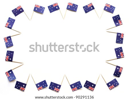 Border of Australian flags on white with central space for text