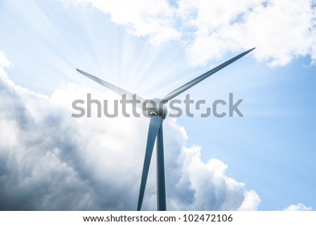 Close up view of turbine blades with sun