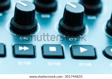 Synthesizer patch panel Close-up button knob on touch panel