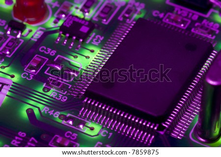 High-tech digital electronics, recognisable data has been removed leaving copy space on components