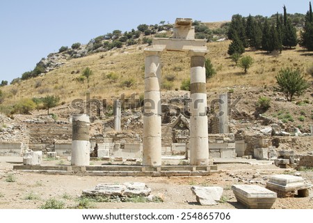EPHESUS, TURKEY - JULY 7: The ruins of the ancient city of Ephesus, located on the territory of modern Turkey on July 07, 2014 in Ephesus.