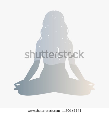 Silhouette of woman in lotus pose. Vector illustration