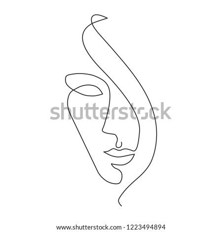 Abstract minimalistic linear sketch. Woman's face. Vector hand drawn illustration