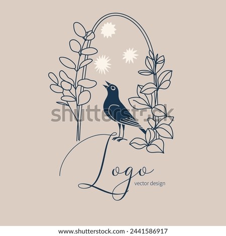 Singing bird. Vector hand drawn logo design