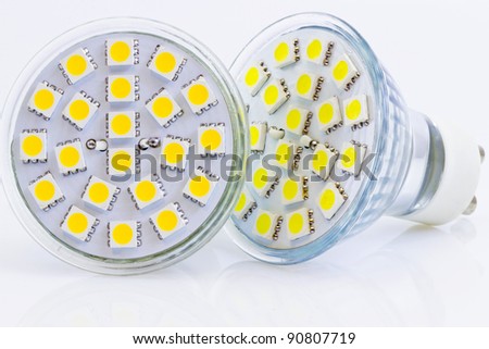 two LED GU10 bulbs with warm and cold light with 3-chip SMD LEDs
