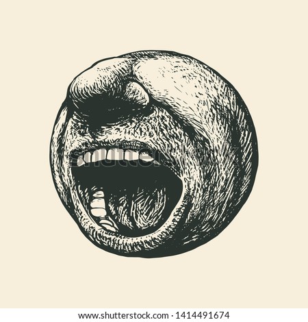 Screaming mouth. Round emoticon. Drawing Style. Vector illustration.