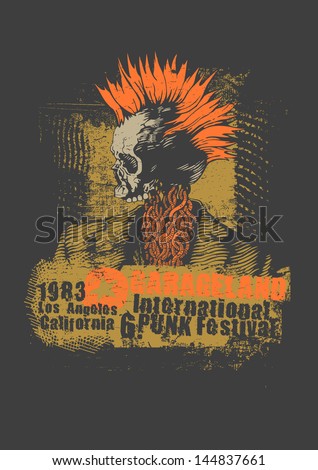 Retro design Punk festival for t-shirt print, with punk skull, grunge fonts and textures. vector illustration. Stock fotó © 