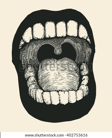 Screaming mouth. Drawing Style. Vector illustration.