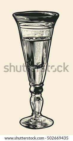 Small Glass Of Vodka. Hand Drawn Design Element. Engraving Style. Vector Illustration.