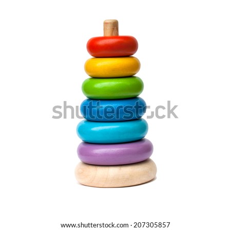 Baby toy. Learning child wood color pyramid toy