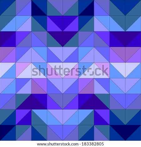 Seamless blue pattern, texture or background. Violet, navy blue and dark colorful geometric mosaic shapes. Hipster flat surface design triangle wallpaper with aztec chevron zigzag print