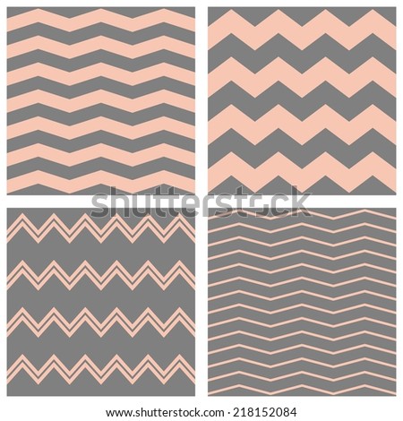 Tile pastel pattern set with grey and pink zig zag background