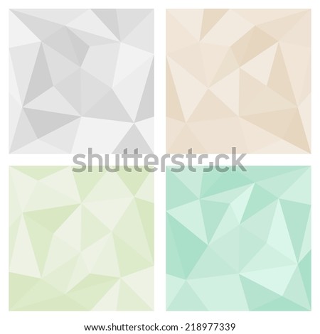 Grey, white, green and pastel beige triangle background or chevron surface pattern set