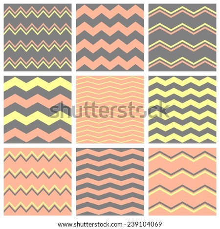 Tile pastel pattern set with yellow, grey and pink zig zag background