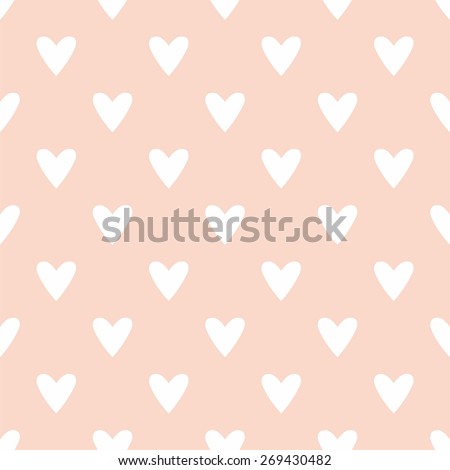 Tile cute pattern with white hearts on pastel pink background