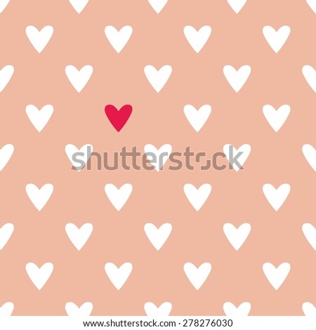 Tile cute pattern with white and red hearts on pastel pink background