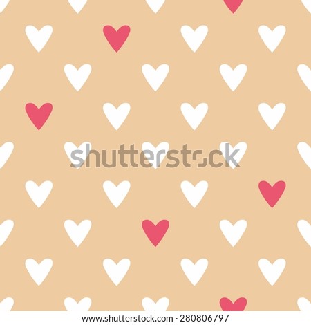 Tile cute pattern with white and red hearts on pastel pink background