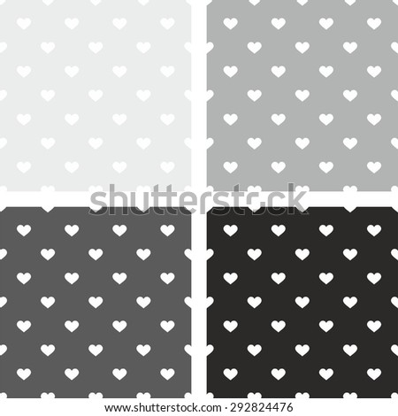Tile pattern set with white hearts on grey and black background for seamless decoration wallpaper