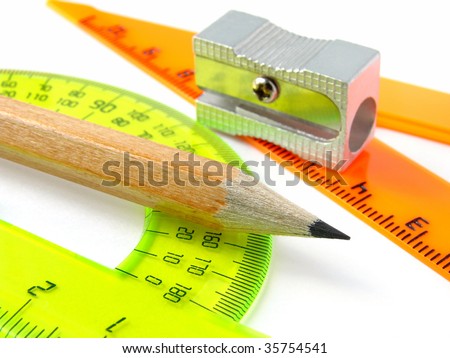 sharpener with pencil and protractor with triangle