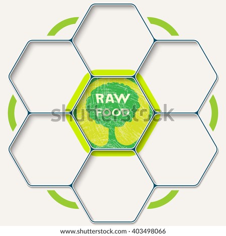 Set of seven hexagons for your text and raw food symbol