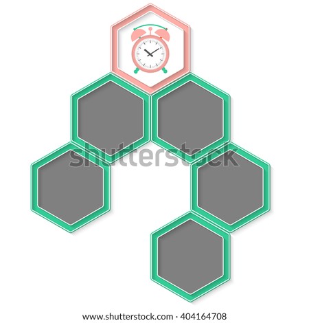 Six colored hexagons for your text and alarm clock