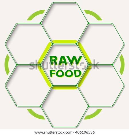 Set of seven hexagons for your text and raw food symbol