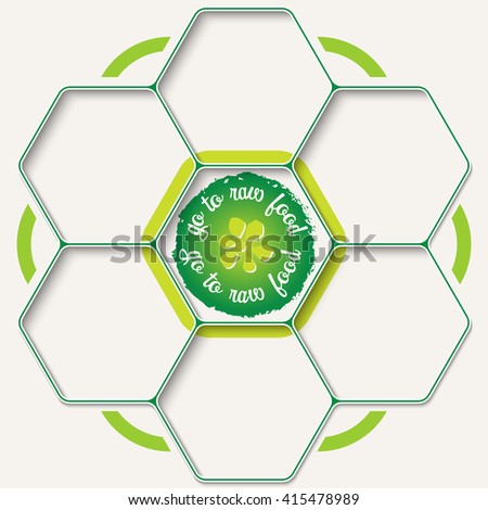 Set of seven hexagons for your text and raw food icon