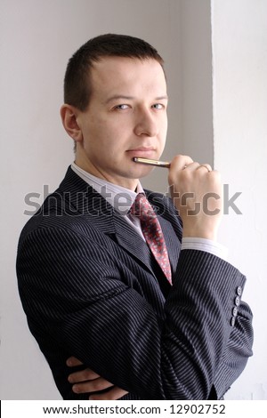 businessman is looking and thinking about future plans