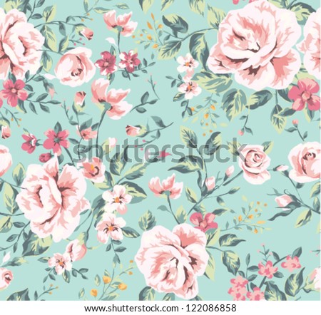 Seamless Vintage Flower Pattern On Navy Background Seamless Vintage Flower Pattern On Navy Background