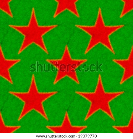 red stars on green, seamless repeat pattern